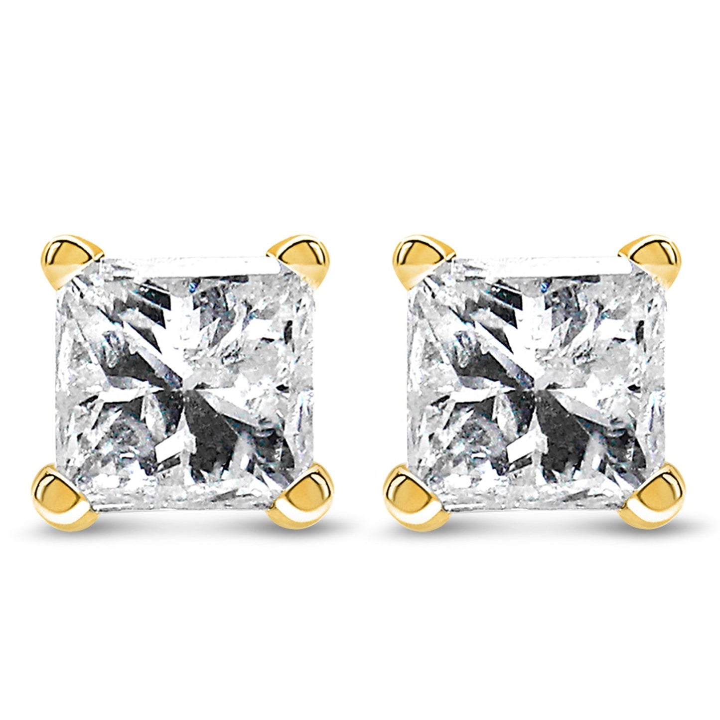 IGI Certified 14k Yellow Gold 1/3 Cttw 4-Prong Set Princess-Cut Solitaire Diamond Push Back Stud Earrings (Q-R Color, I1-I2 Clarity) Bids.com