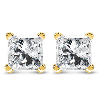 IGI Certified 14k Yellow Gold 1/3 Cttw 4-Prong Set Princess-Cut Solitaire Diamond Push Back Stud Earrings (Q-R Color, I1-I2 Clarity) Bids.com