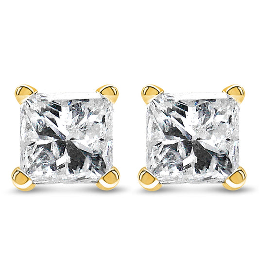 IGI Certified 14k Yellow Gold 1/3 Cttw 4-Prong Set Princess-Cut Solitaire Diamond Push Back Stud Earrings (Q-R Color, I1-I2 Clarity) Bids.com