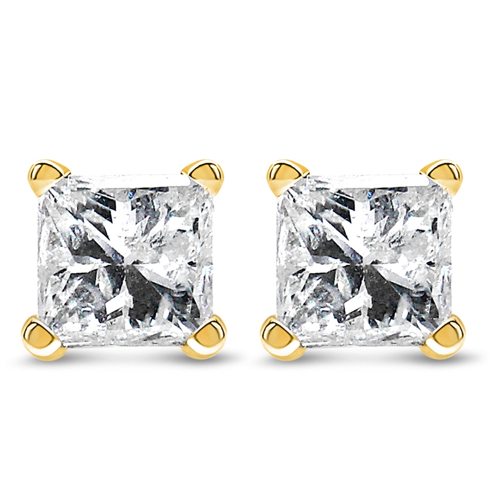 AGS Certified 14k Yellow Gold 1/4 Cttw 4-Prong Set Princess-Cut Solitaire Diamond Push Back Stud Earrings (H-I Color, SI1-SI2 Clarity) Bids.com