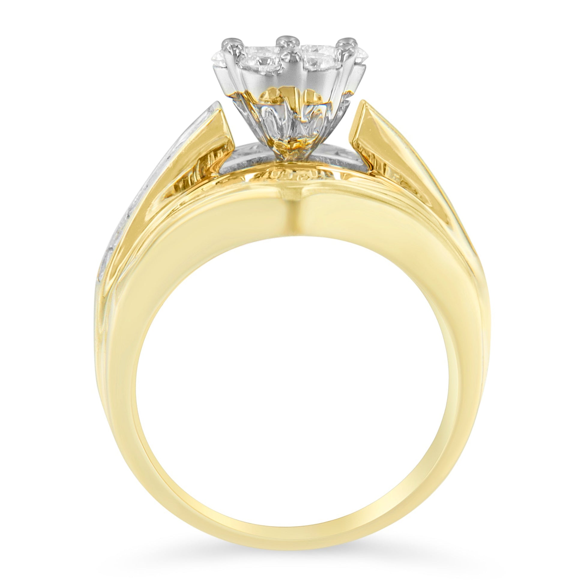 14K Yellow Gold 2-1/3 Cttw Diamond Cluster Channel Set Chevron Shaped Band Engagement Ring & Wedding Band Set (H-I Color, SI1-SI2 Clarity)- Size 5 Bids.com