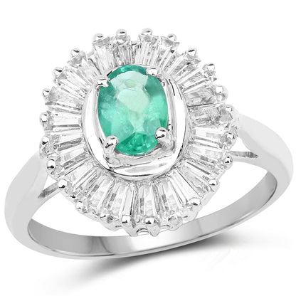 2.16 Carat Genuine Zambian Emerald and White Topaz .925 Sterling Silver Ring Bids.com