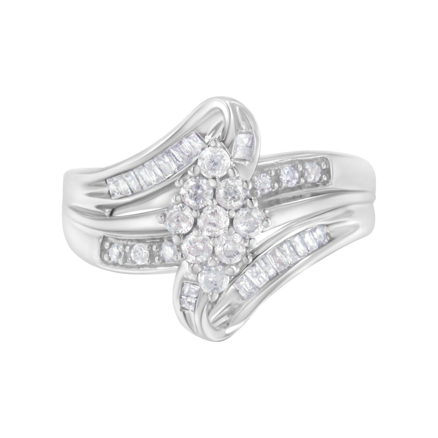 10K White Gold 1/2 cttw Diamond Cluster Ring (H-I Clarity, I2-I3 Color) - Size 6 Bids.com