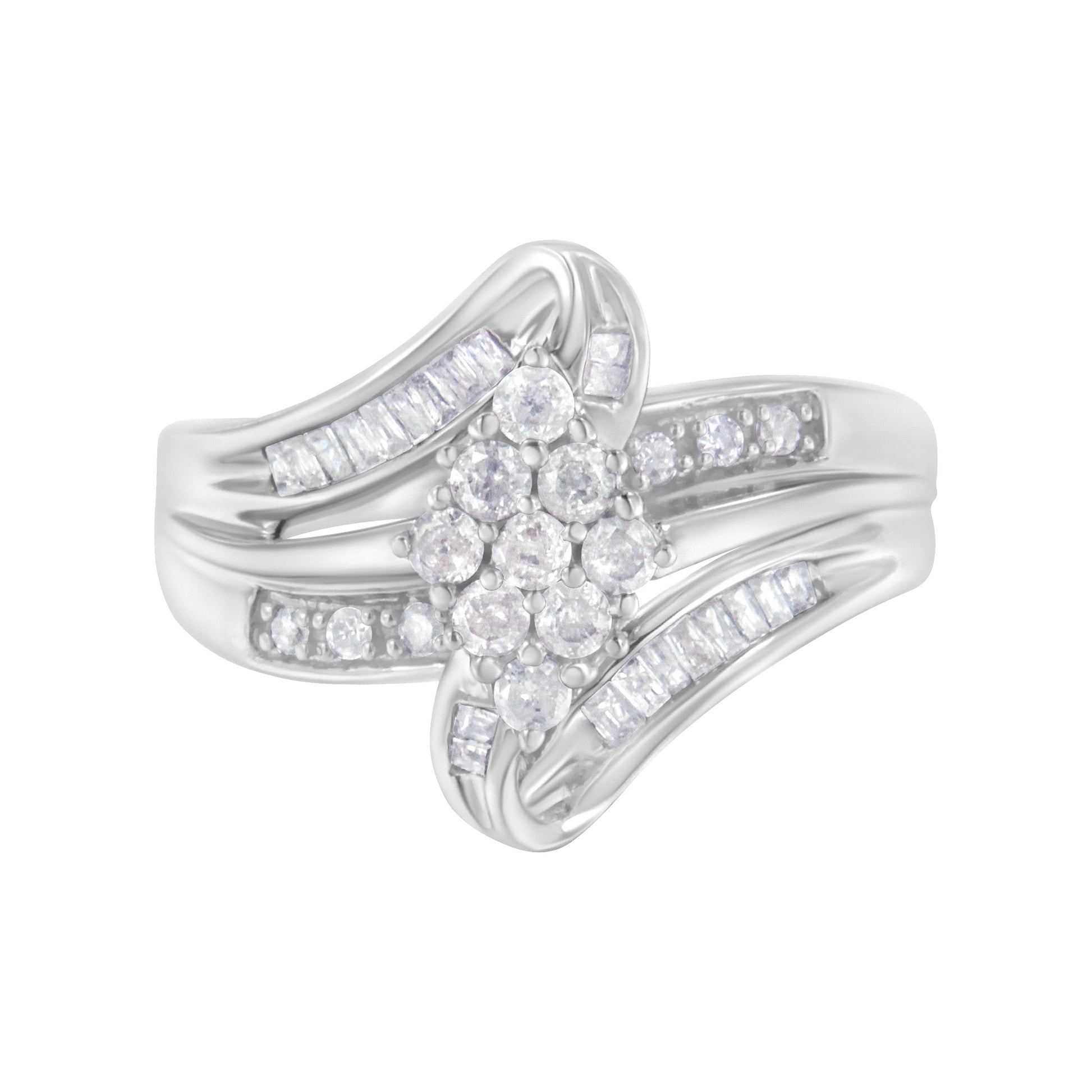 10K White Gold 1/2 cttw Diamond Cluster Ring (H-I Clarity, I2-I3 Color) - Size 6 Bids.com