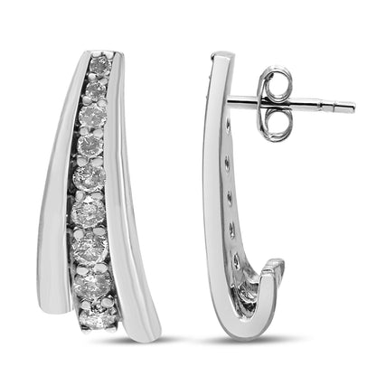 .925 Sterling Silver 1 Cttw Round Diamond Graduated Huggie Earrings (I2-I3 Clarity, I-J Color) Bids.com