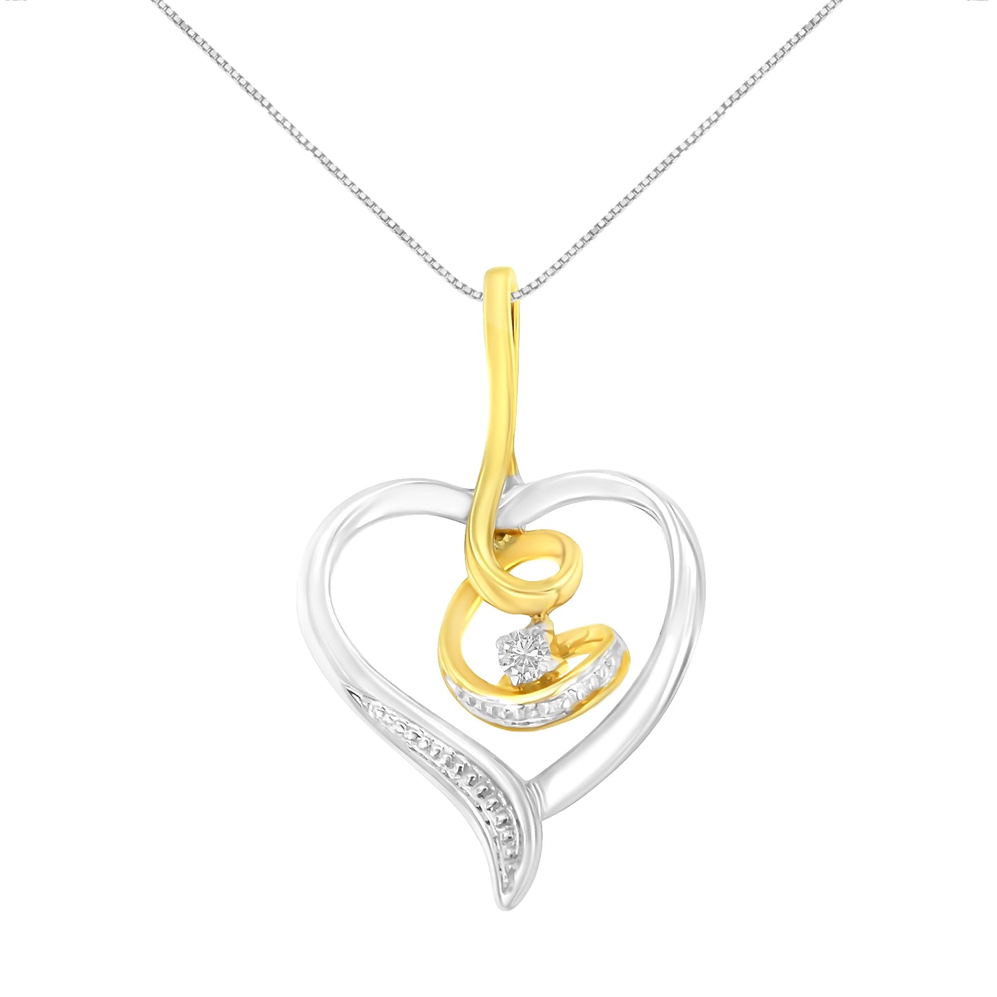 Espira 10K Two-Tone Yellow & White Gold .03 Cttw Diamond-Accented Round-Cut Diamond Swirl Open Heart 18" Pendant Necklace (I-J Color, I2-I3 Clarity) Bids.com