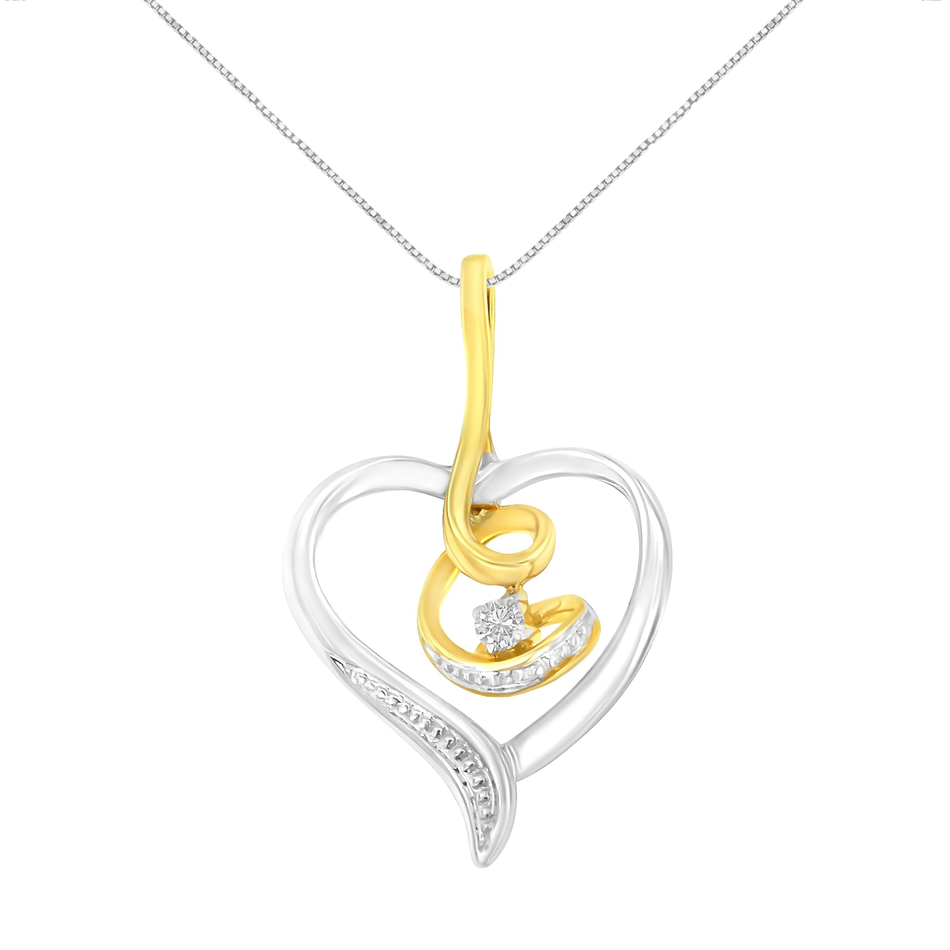 Espira 10K Two-Tone Yellow & White Gold .03 Cttw Diamond-Accented Round-Cut Diamond Swirl Open Heart 18" Pendant Necklace (I-J Color, I2-I3 Clarity) Bids.com