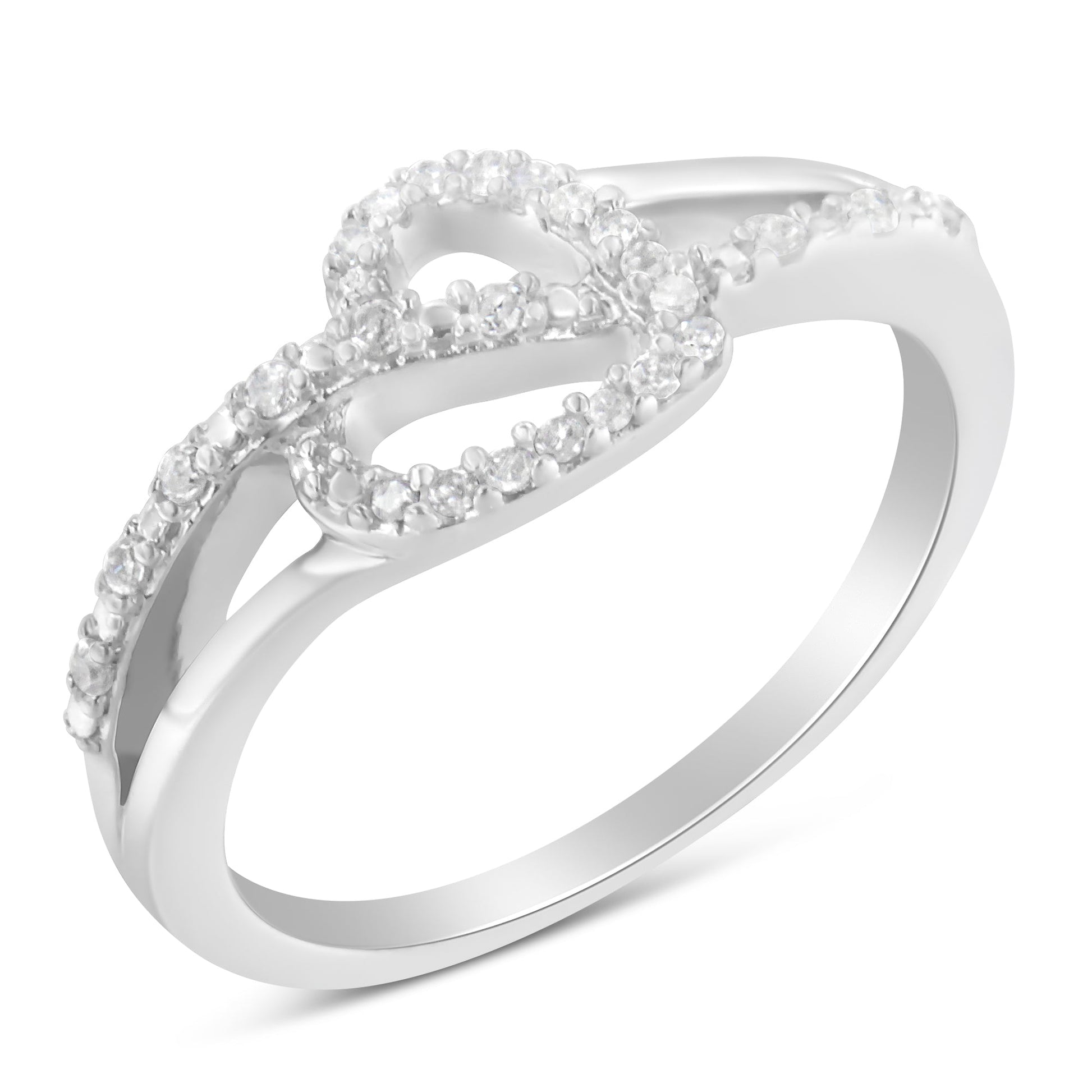 .925 Sterling Silver 1/8 Cttw Diamond Open Heart Leaf Curvy Bypass Accent Fashion or Promise Ring (I-J Color, I2-I3 Clarity) - Size 6 Bids.com
