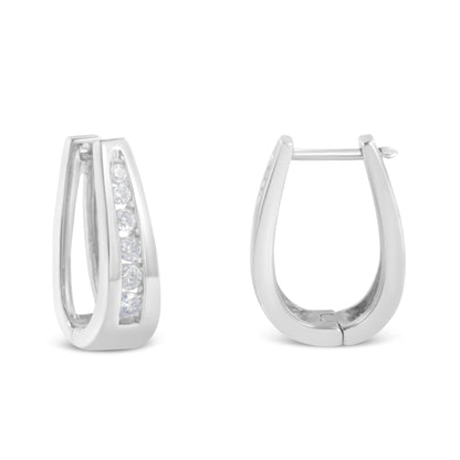 14k White Gold 1/4 Cttw Channel-Set Brilliant Round-Cut Diamond Hoop Earrings (I-J Color, I2-I3 Clarity) Bids.com