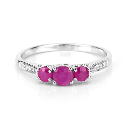 0.61 Carat Genuine Ruby and White Diamond 14K White Gold Ring Bids.com