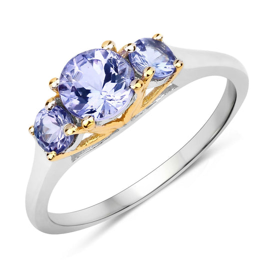 Two Tone Plated 1.07 Carat Genuine Tanzanite .925 Sterling Silver Ring Bids.com