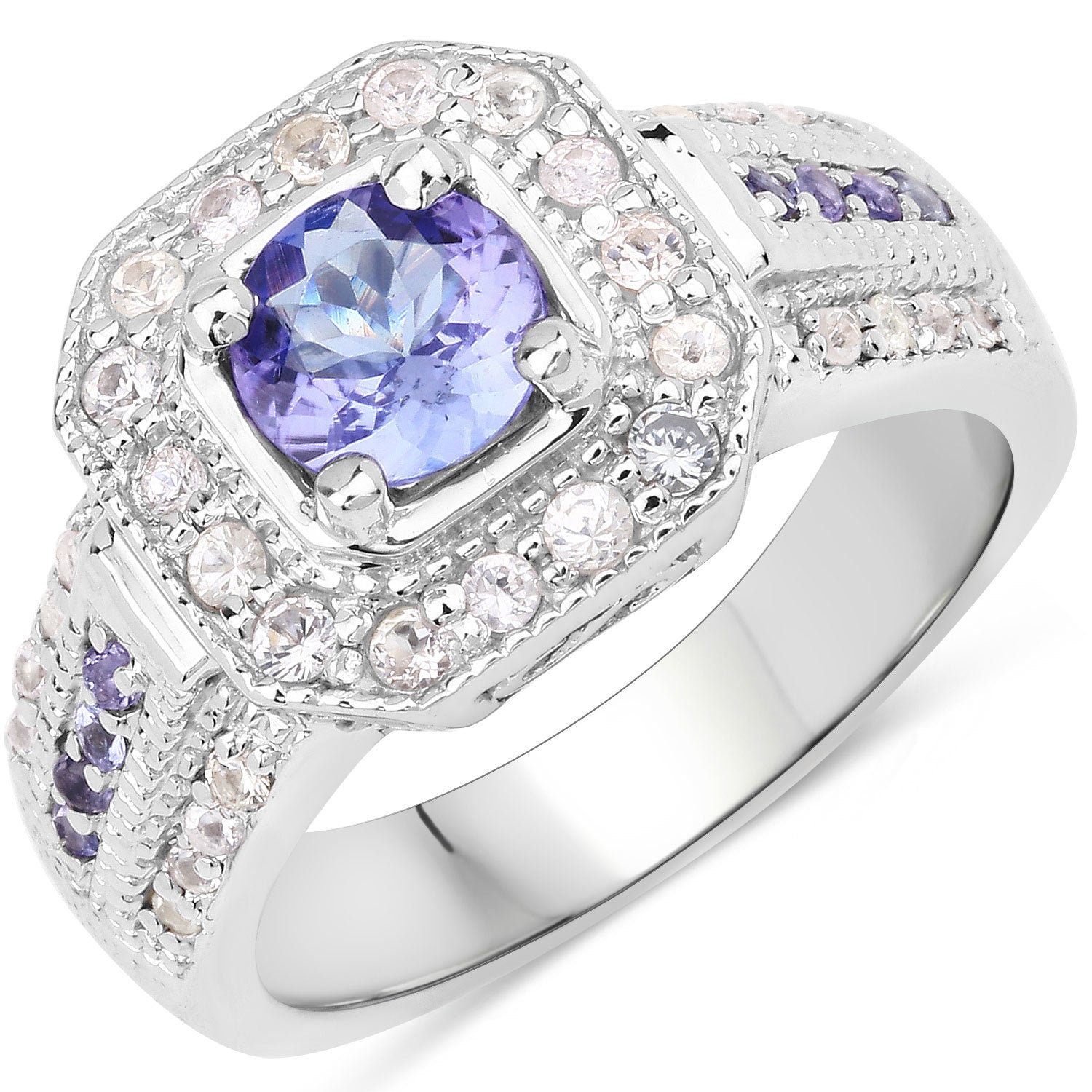 1.46 Carat Genuine Tanzanite and White Diamond .925 Sterling Silver Ring Bids.com