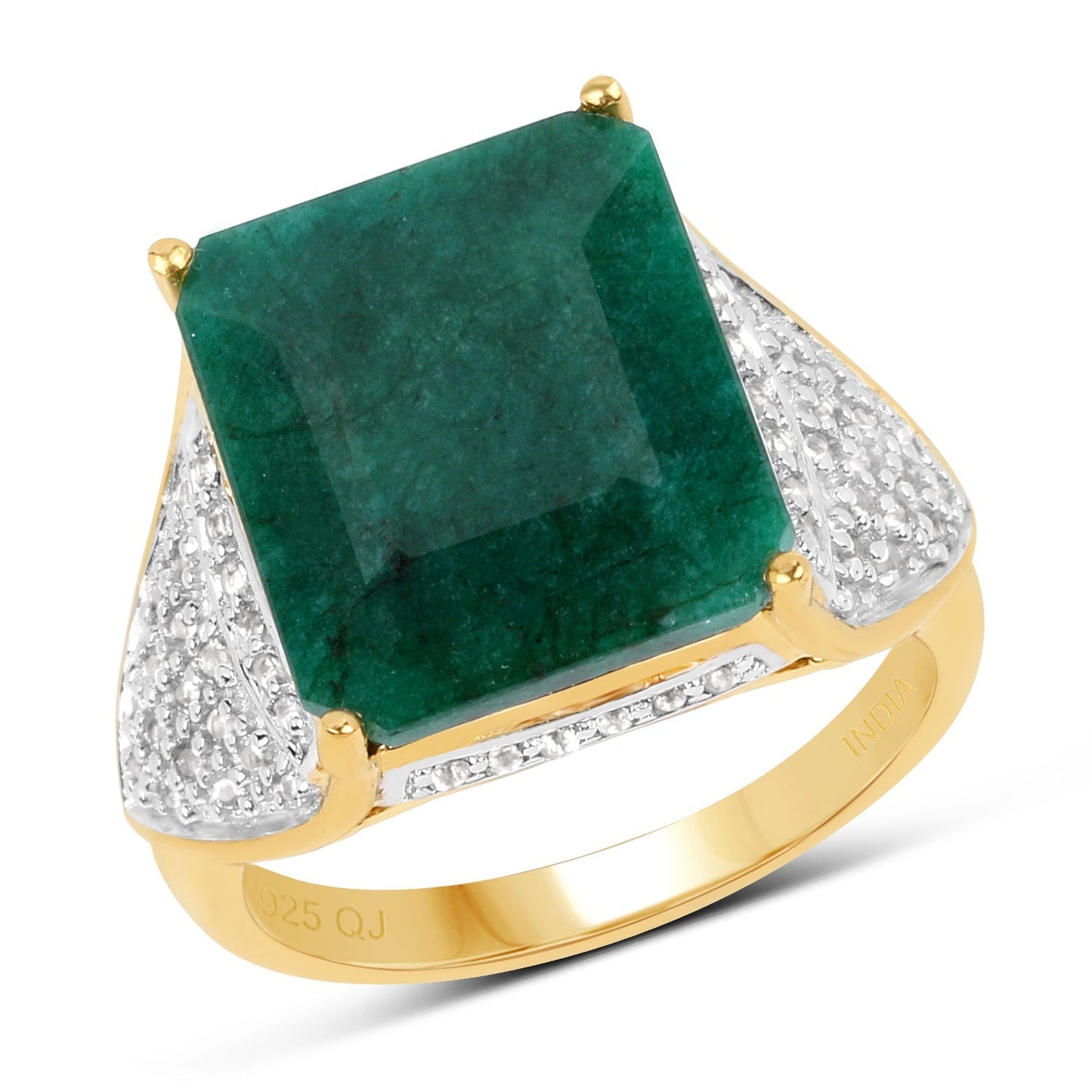 8.70 Carat Dyed Emerald and White Topaz .925 Sterling Silver Ring Bids.com