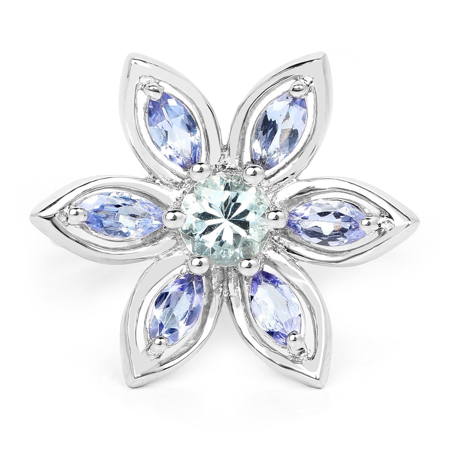 1.34 Carat Genuine Aquamarine and Tanzanite .925 Sterling Silver Ring Bids.com