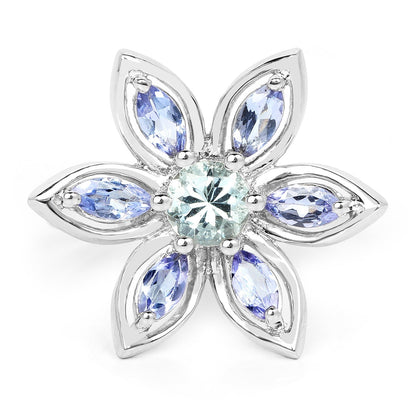 1.34 Carat Genuine Aquamarine and Tanzanite .925 Sterling Silver Ring Bids.com