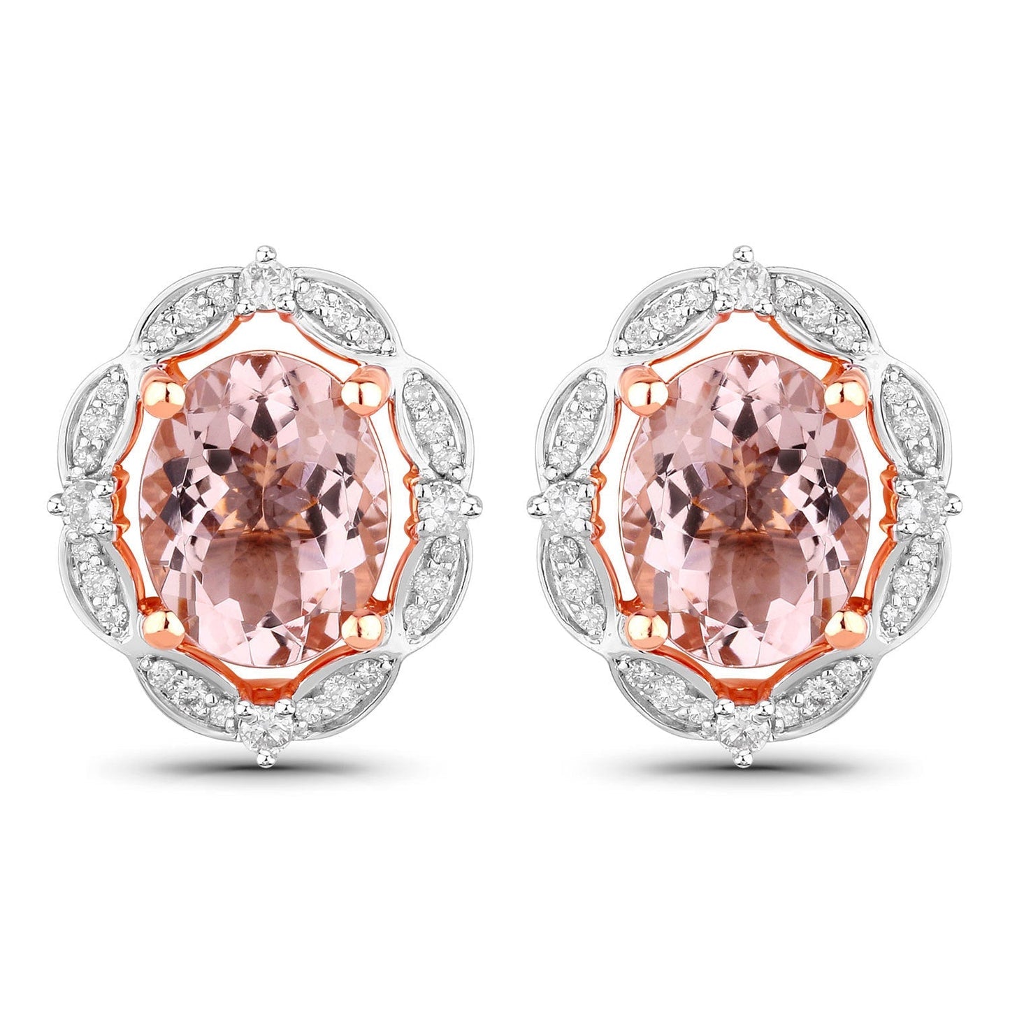 3.52 Carat Genuine Morganite and White Diamond 14K Rose Gold Earrings Bids.com