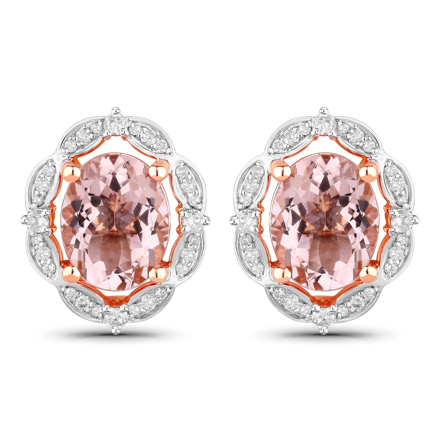 3.52 Carat Genuine Morganite and White Diamond 14K Rose Gold Earrings Bids.com