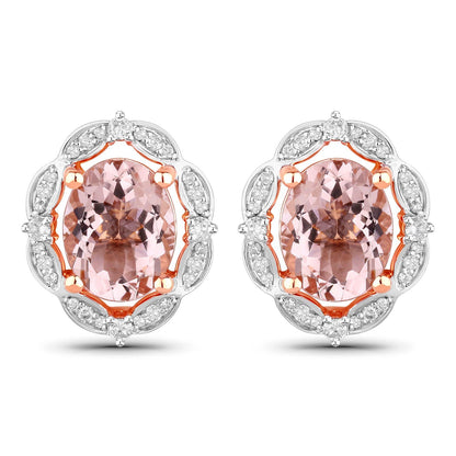 3.52 Carat Genuine Morganite and White Diamond 14K Rose Gold Earrings Bids.com