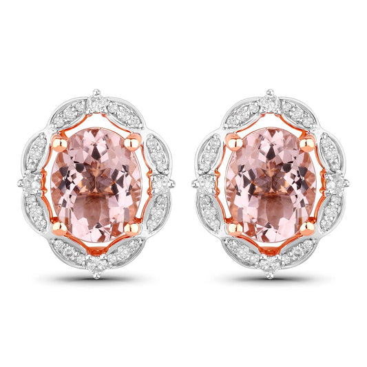 3.52 Carat Genuine Morganite and White Diamond 14K Rose Gold Earrings Bids.com