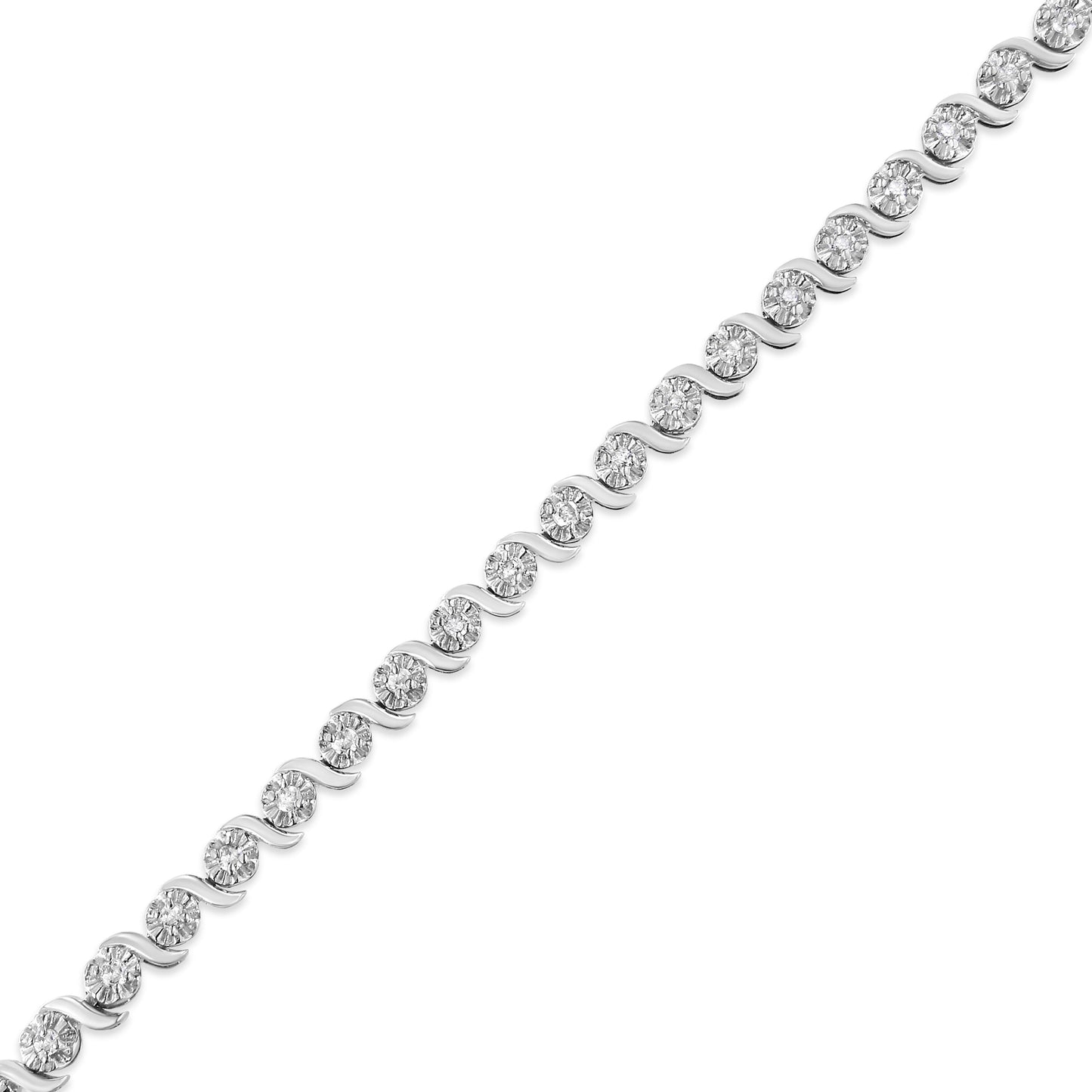 .925 Sterling Silver 1.0 Cttw Diamond Spiral Wave Curved-Link 7" Tennis Bracelet (I-J Color, I3 Clarity) Bids.com