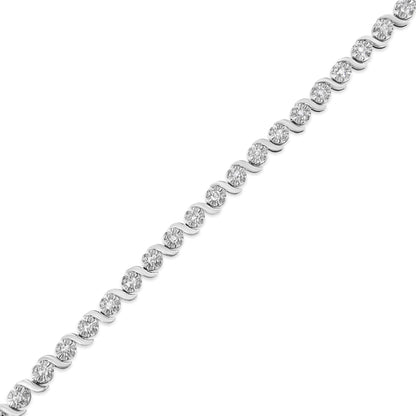 .925 Sterling Silver 1.0 Cttw Diamond Spiral Wave Curved-Link 7" Tennis Bracelet (I-J Color, I3 Clarity) Bids.com