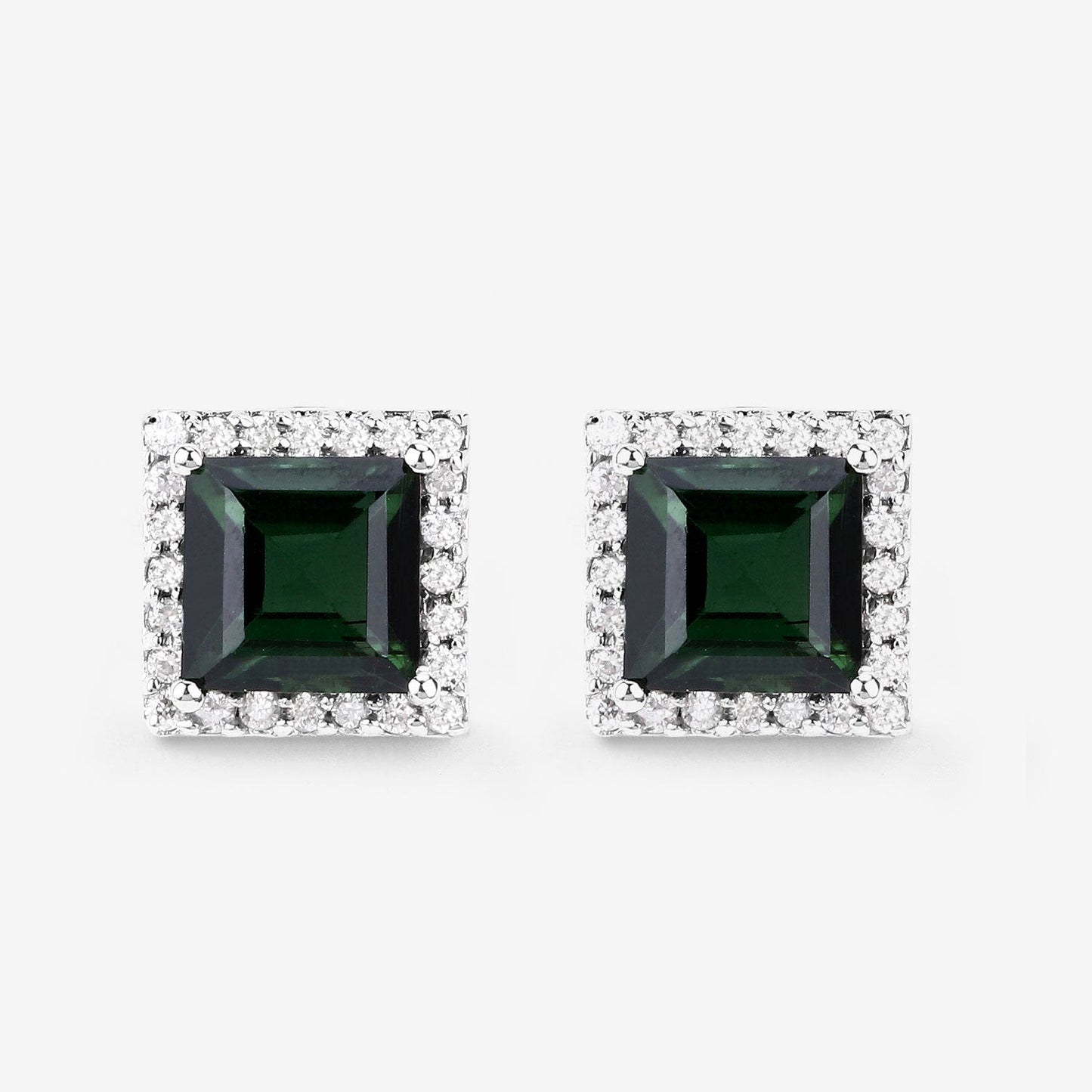 1.55 Carat Genuine Green Tourmaline and White Diamond 14K White Gold Earrings Bids.com