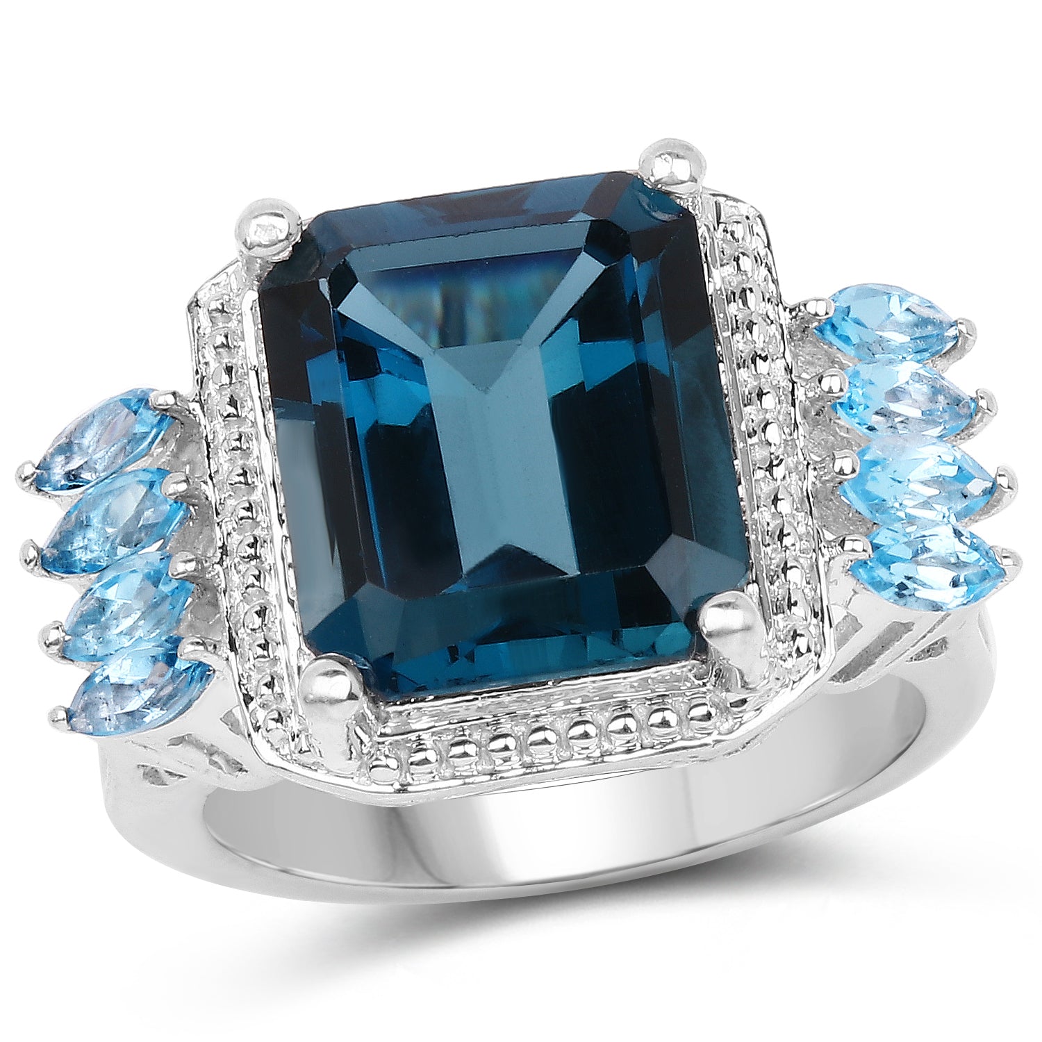 8.17 Carat Genuine London Blue Topaz and Swiss Blue Topaz .925 Sterling Silver Ring Bids.com