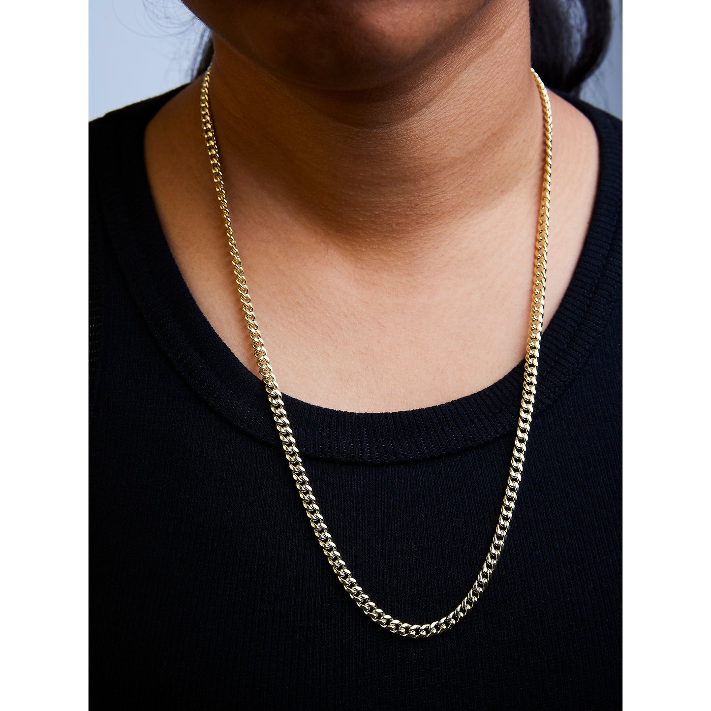 Semi-Solid 14K Yellow Gold 4.5mm Miami Cuban Chain Necklace - Unisex Chain - 22 Inches Bids.com