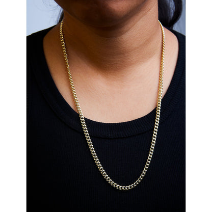 Semi-Solid 14K Yellow Gold 4.5mm Miami Cuban Chain Necklace - Unisex Chain - 22 Inches Bids.com