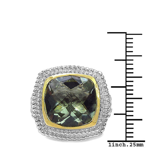 6.31 Carat Genuine Green Amethyst & White Diamond .925 Sterling Silver Ring Bids.com