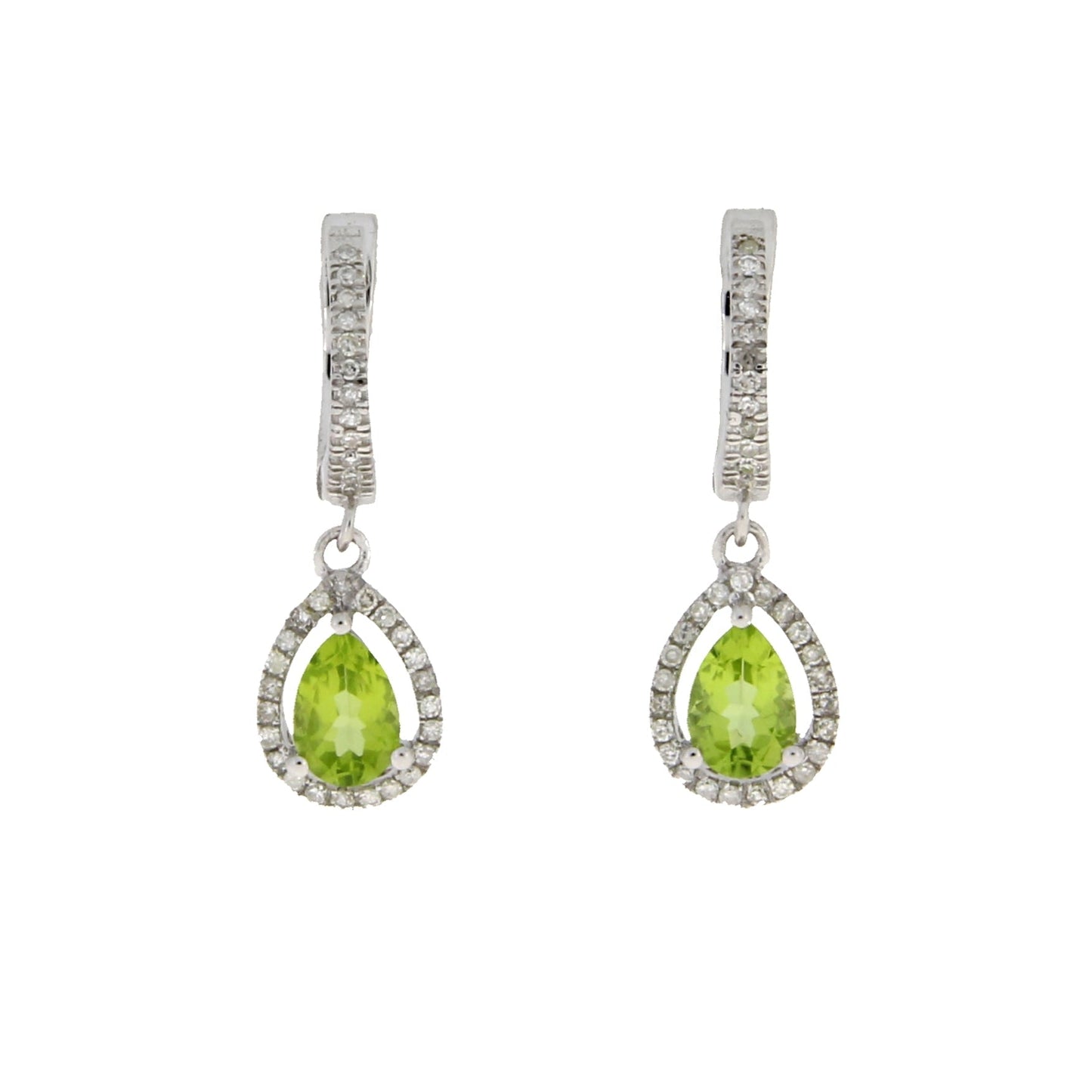 .88ct Peridot Diamond Dangle Earrings 14KT White Gold Bids.com