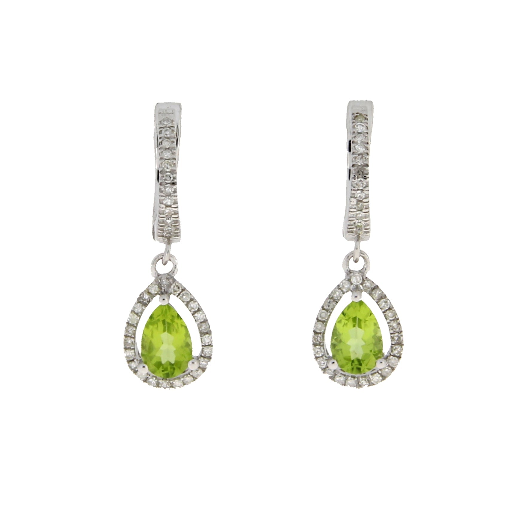 .88ct Peridot Diamond Dangle Earrings 14KT White Gold Bids.com