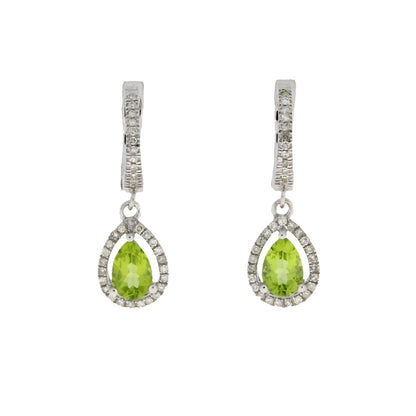 .88ct Peridot Diamond Dangle Earrings 14KT White Gold Bids.com