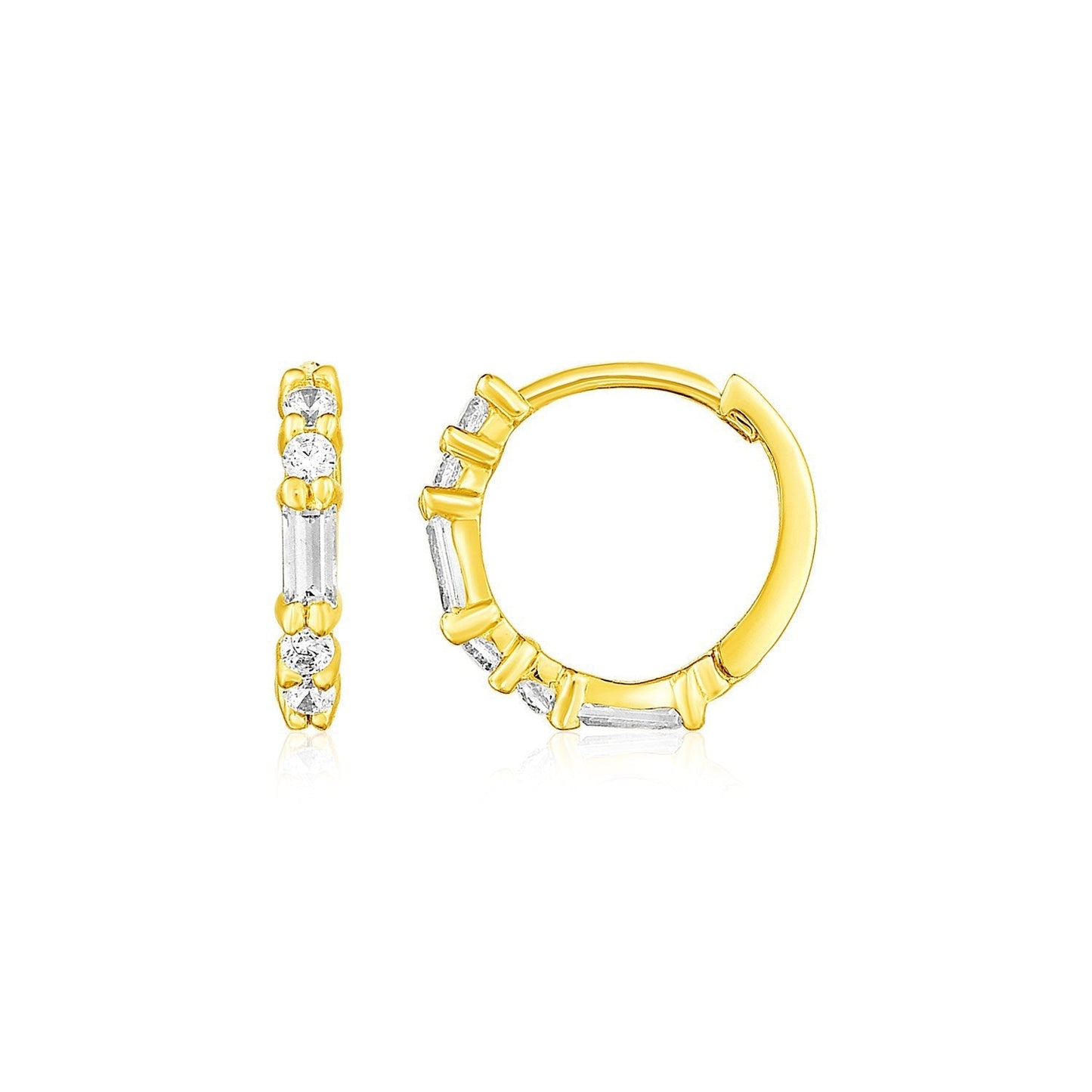 14k Yellow Gold Petite Hoop Earrings with Baguette Cubic Zirconias Bids.com