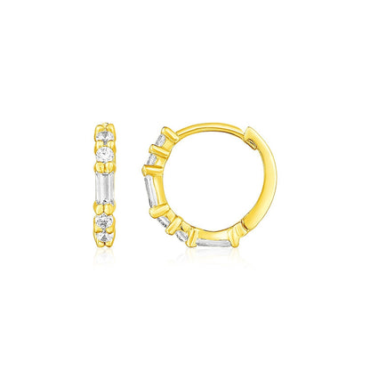 14k Yellow Gold Petite Hoop Earrings with Baguette Cubic Zirconias Bids.com