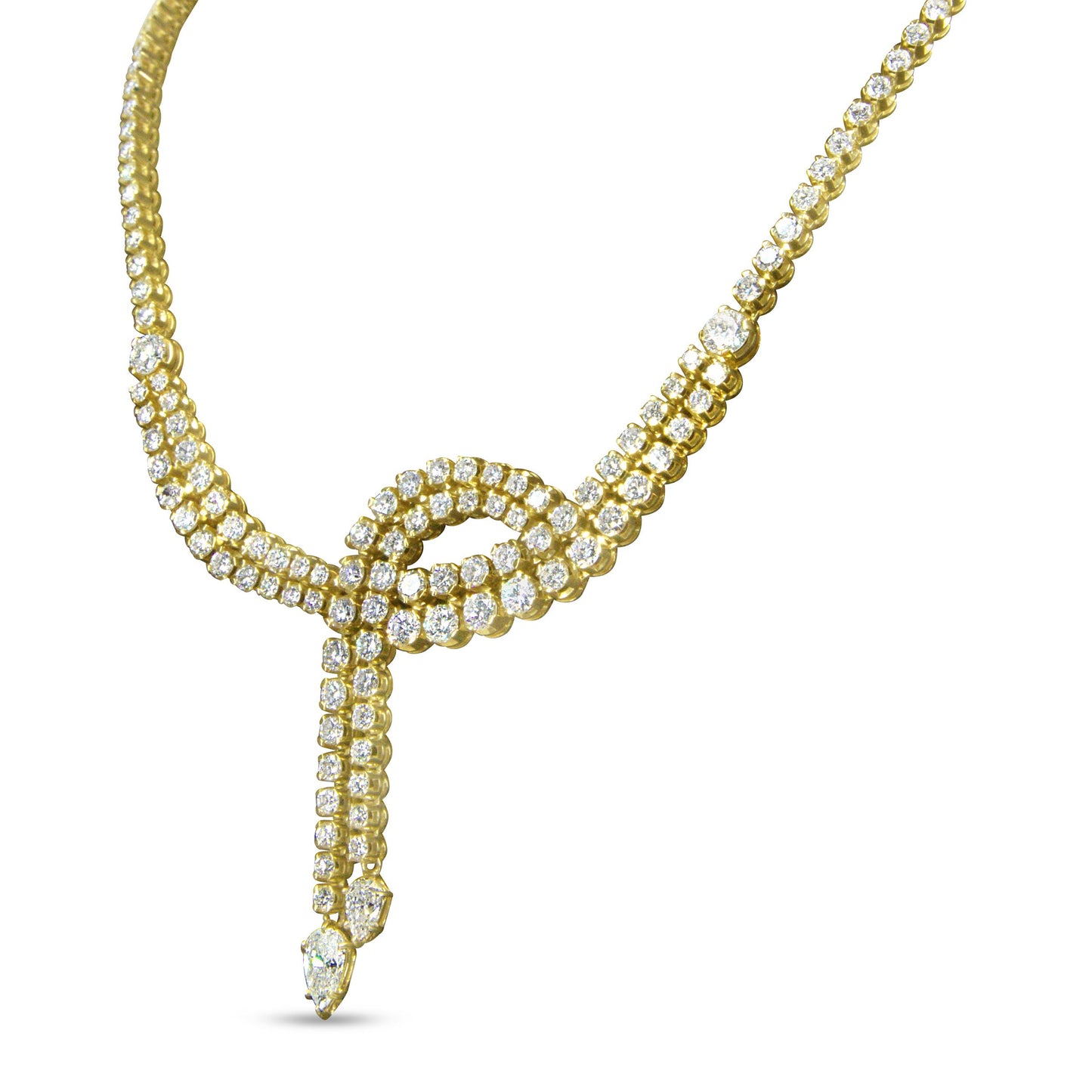 14k Yellow Gold 17.0 Cttw Diamond Double Row Lariat 18" Inch Tennis Necklace with Pear Shape Diamond Drop Tips (I-J Color, VS2-SI1 Clarity) Bids.com