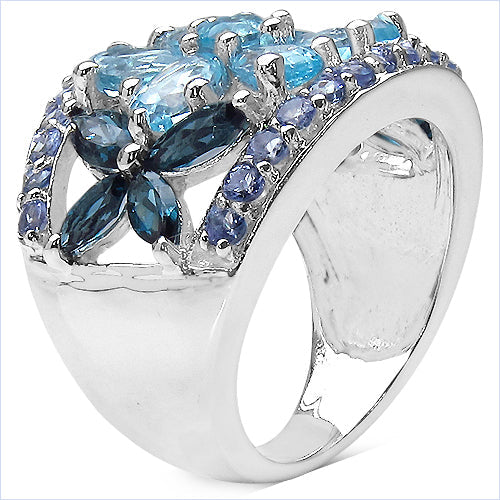 6.06 Carat Genuine Blue Topaz, London Blue Topaz & Tanzanite .925 Sterling Silver Ring Bids.com