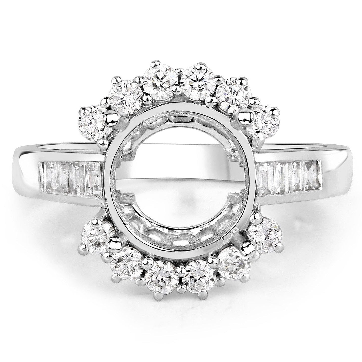 0.58 Carat Genuine White Diamond 14K White Gold Semi Mount Ring - holds 9.00mm Round Gemstone Bids.com