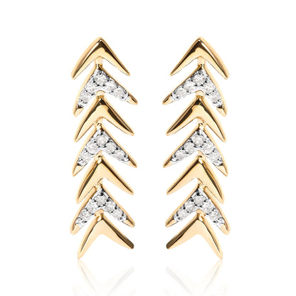 18K Yellow Gold Plated .925 Sterling Silver 1/5 Cttw Diamond Chevron Arrow Stud Earring (I-J Color, I2-I3 Clarity) Bids.com