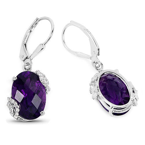 10.18 Carat Genuine Amethyst and White Topaz .925 Sterling Silver Earrings Bids.com