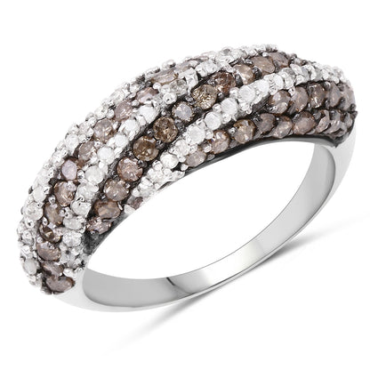 1.25 Carat Genuine Champagne Diamond & White Diamond .925 Sterling Silver Ring Bids.com