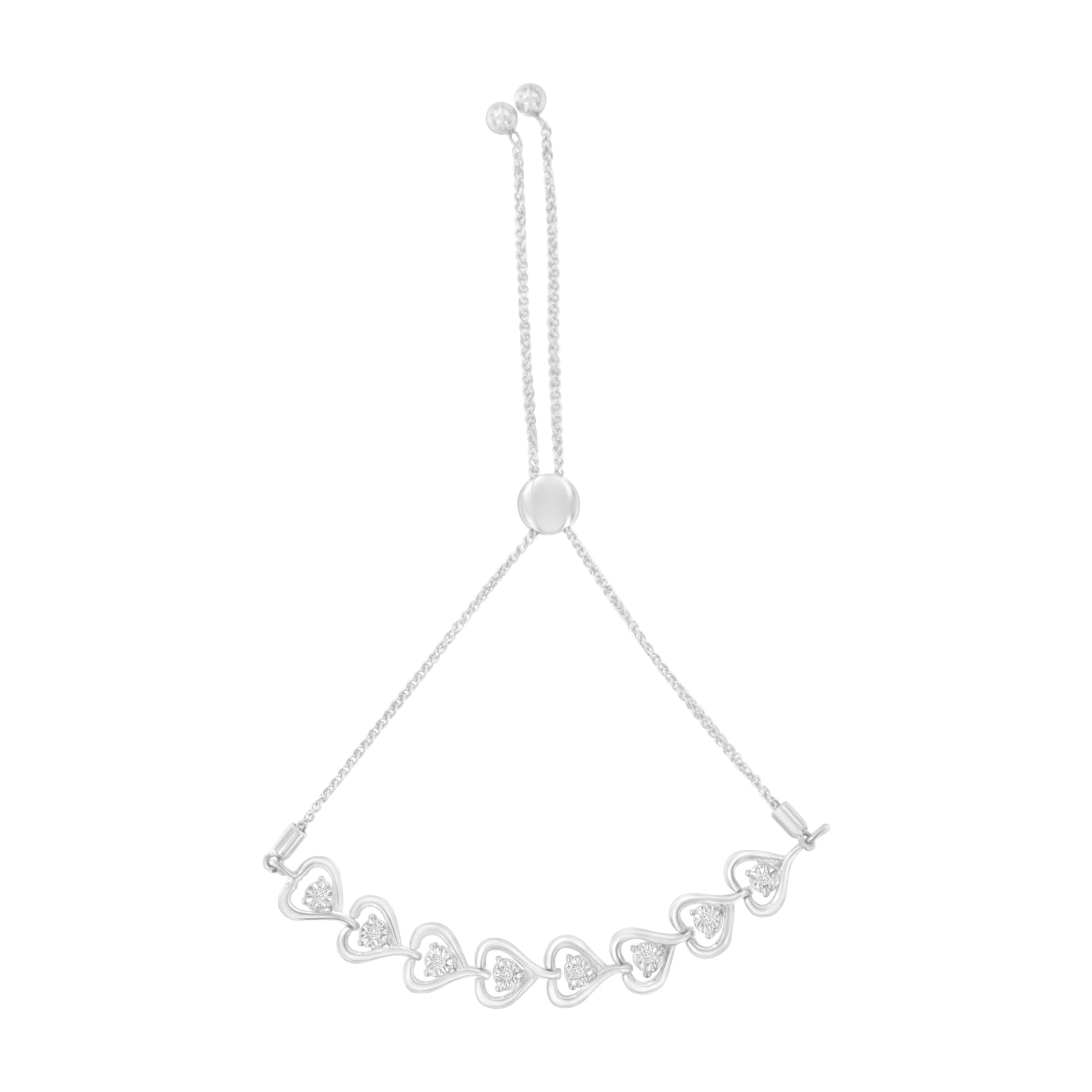 Sterling Silver Diamond Woven Heart Bolo Bracelet (0.1 cttw, H-I Color, I2-I3 Clarity) Bids.com