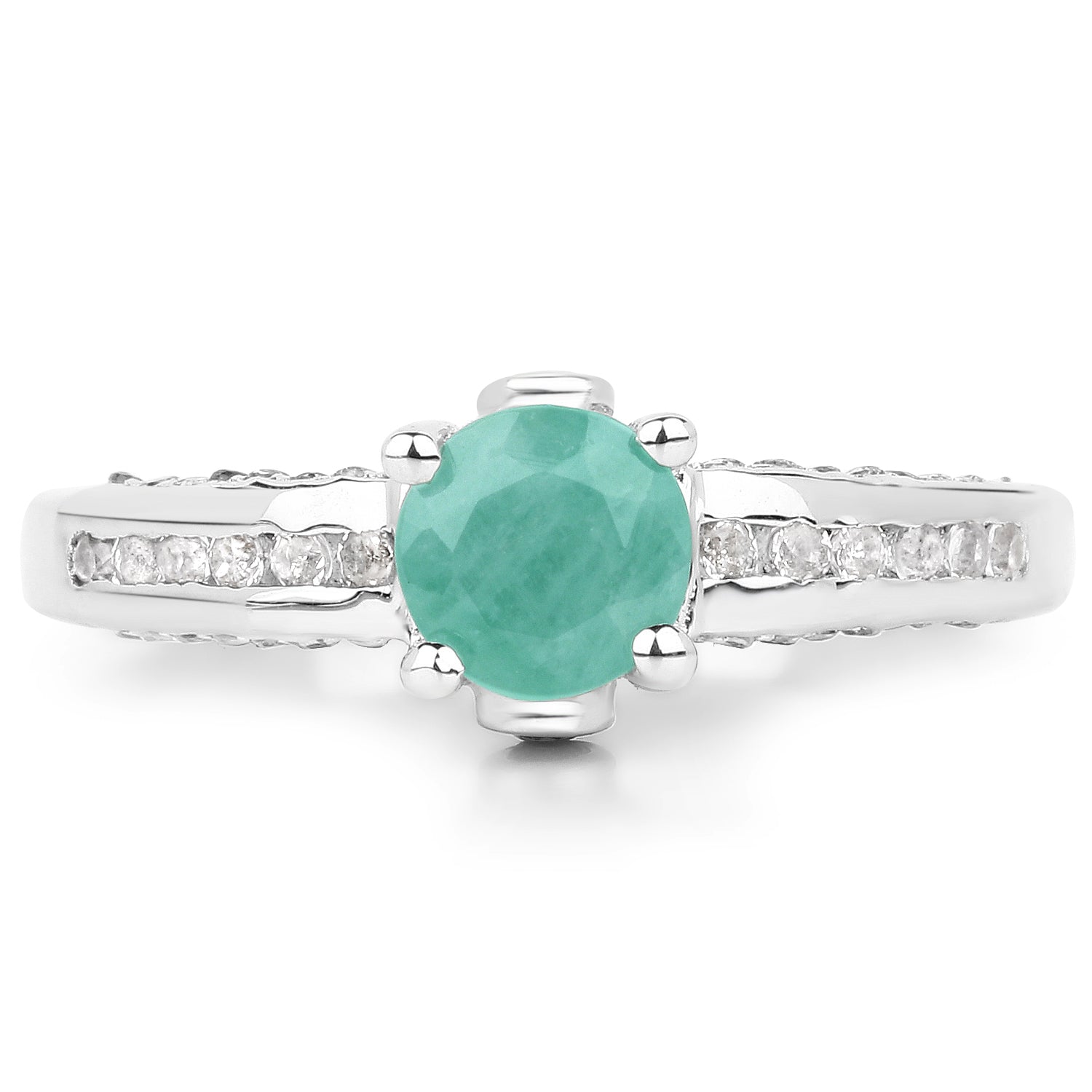 1.22 Carat Genuine Emerald and White Topaz .925 Sterling Silver Ring Bids.com