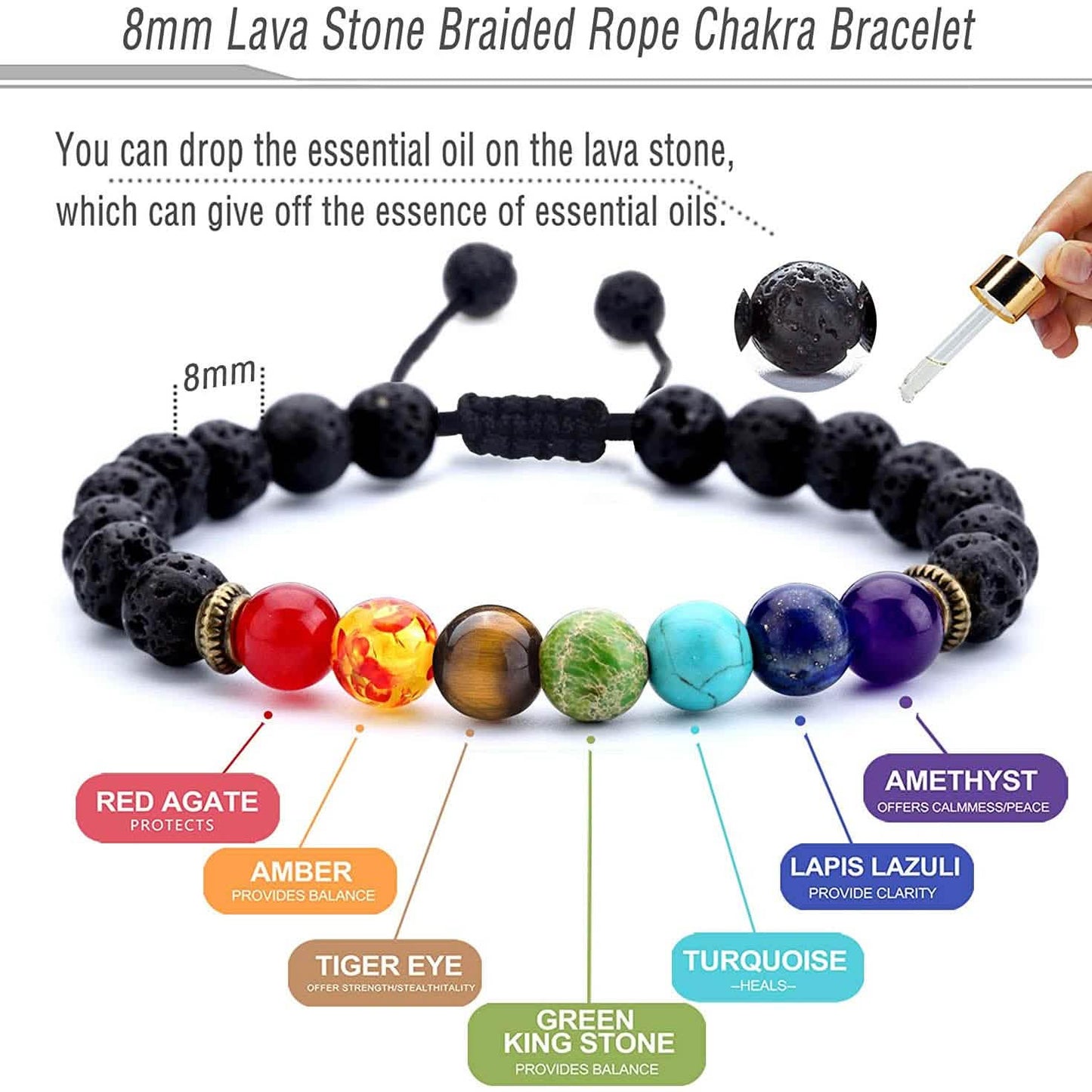 8mm Lava Rock 7 Chakras Braided Bracelet DailySale