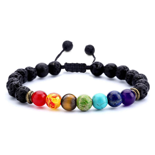 8mm Lava Rock 7 Chakras Braided Bracelet DailySale