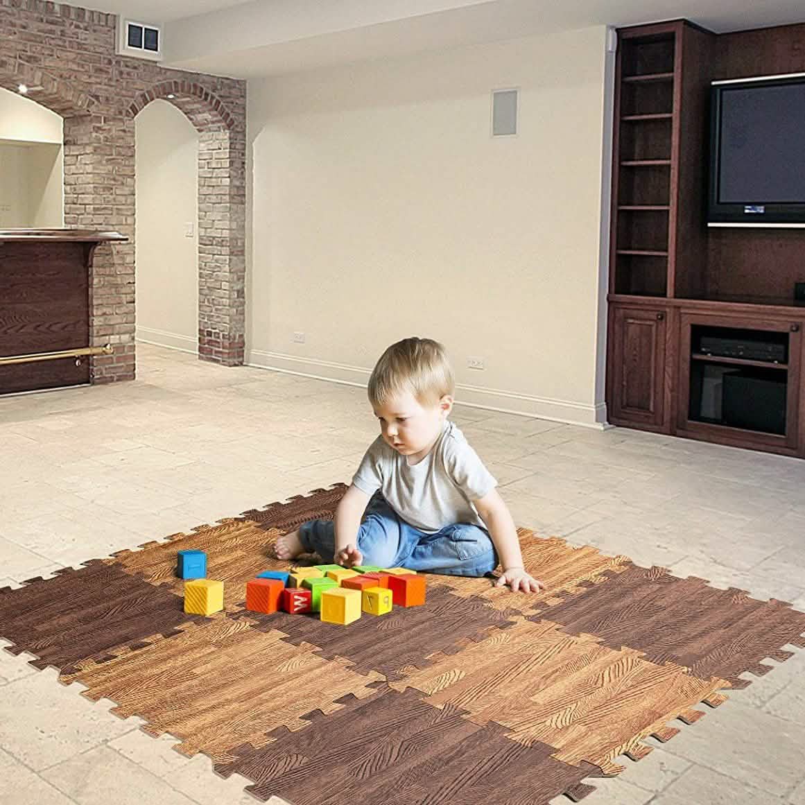 9-Piece Set: HemingWeigh Printed Wood Grain Interlocking Foam Floor Puzzle Mats DailySale