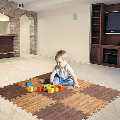 9-Piece Set: HemingWeigh Printed Wood Grain Interlocking Foam Floor Puzzle Mats DailySale