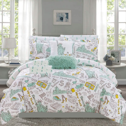 9-Piece Set: Liberty Reversible Comforter Set New York Theme Printed Design Bed DailySale