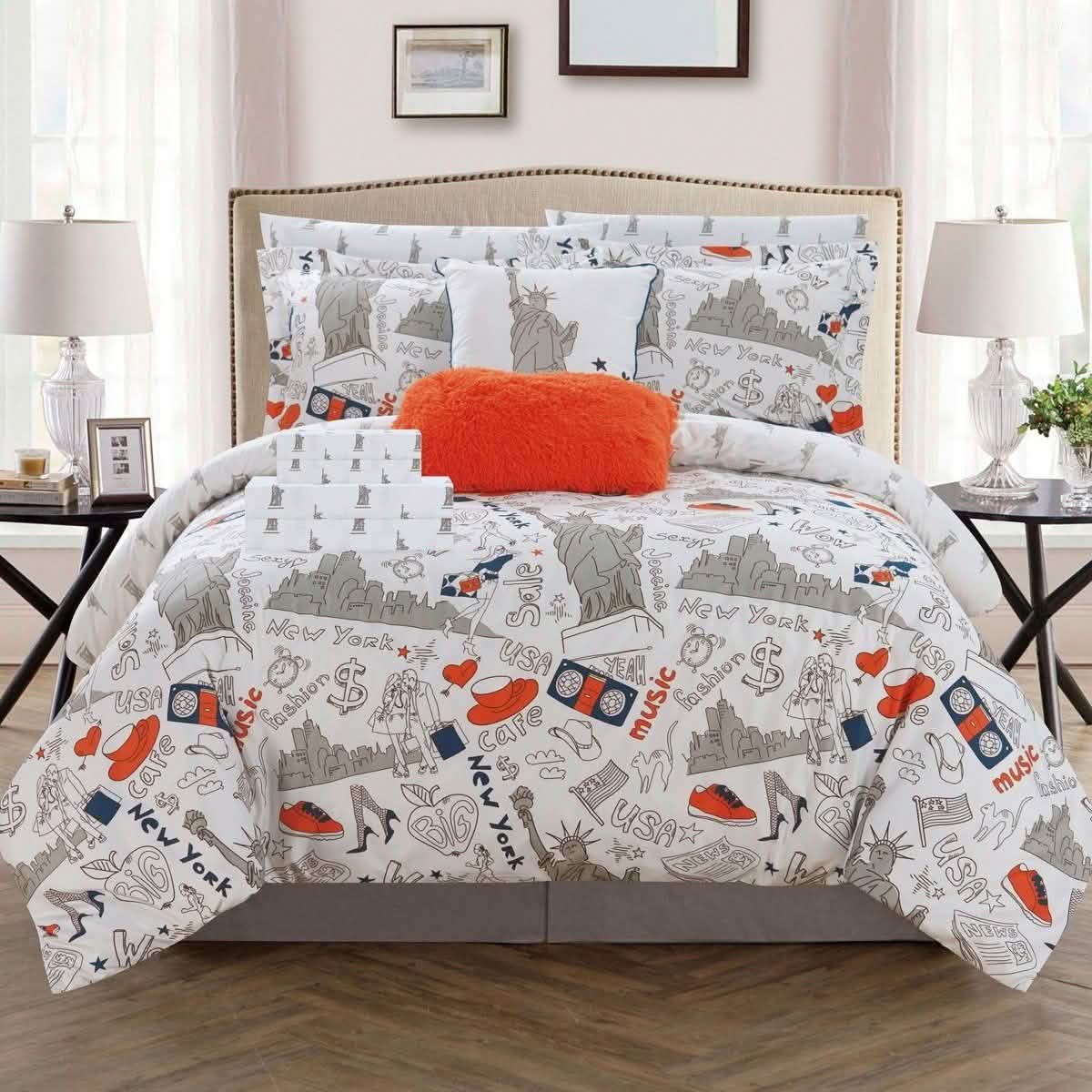 9-Piece Set: Liberty Reversible Comforter Set New York Theme Printed Design Bed DailySale