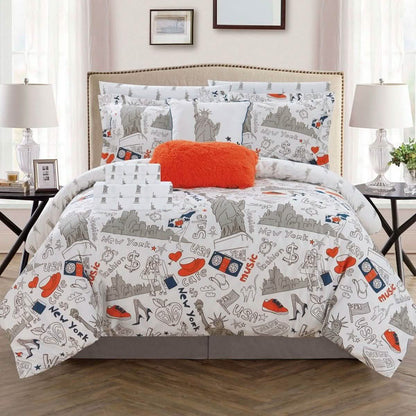 9-Piece Set: Liberty Reversible Comforter Set New York Theme Printed Design Bed DailySale